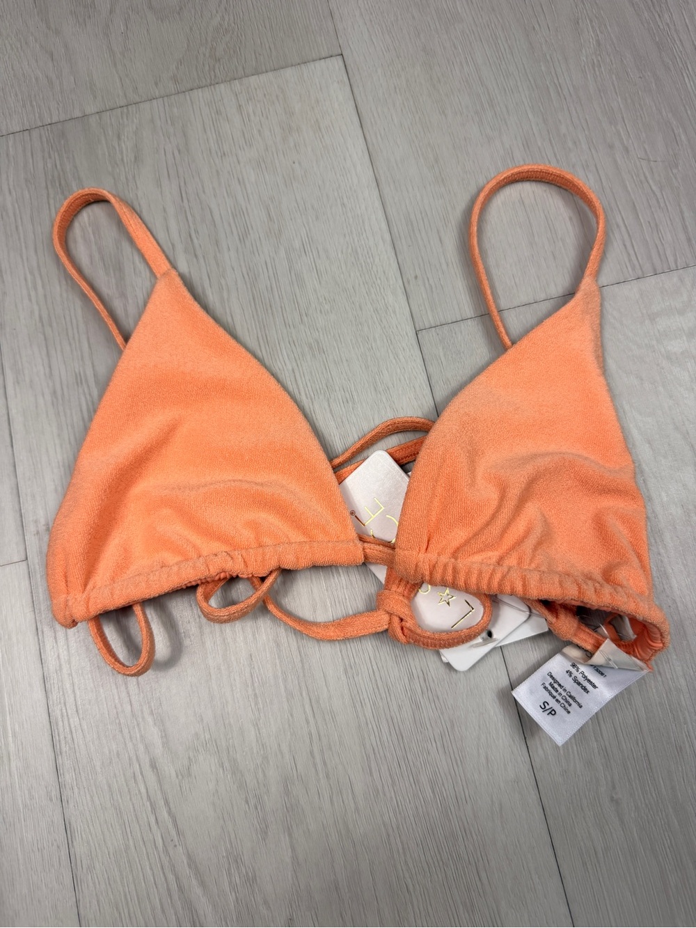 L*Space Peach Terry Cloth Triangle Bikini Top Small
